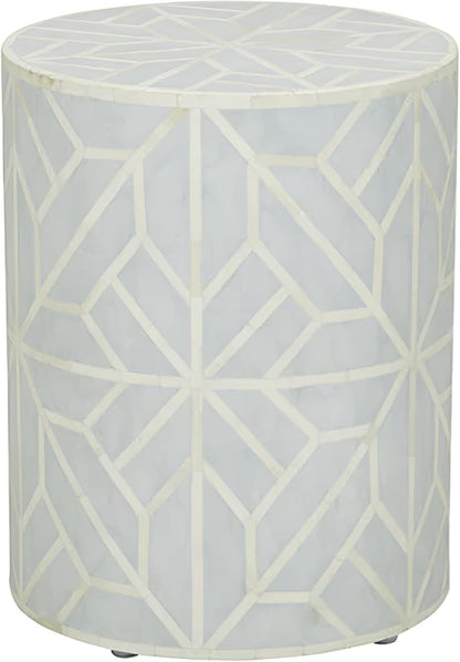 Bone Inlay End Table Handmade Indian Accent Side Table with Intricate Floral Inlay Decorative Boho Furniture for Living Room, Bedroom or Entryway