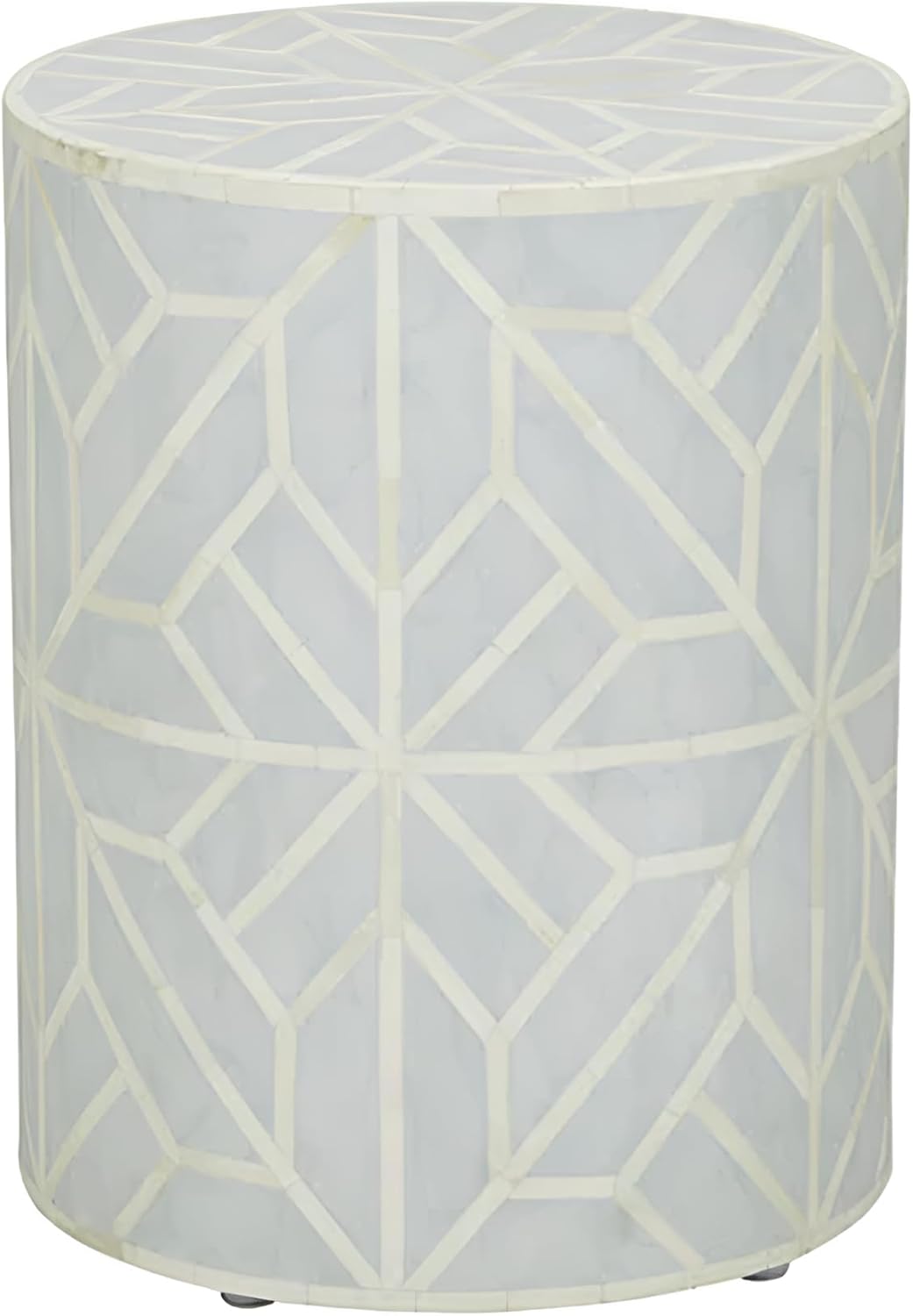 Bone Inlay End Table Handmade Indian Accent Side Table with Intricate Floral Inlay Decorative Boho Furniture for Living Room, Bedroom or Entryway