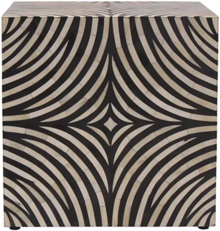 Handcrafted Bone Inlay End Table Elegant Design Accent Table with Intricate Detailing Bohemian Side Table for Living Room, Bedroom or Entryway Décor