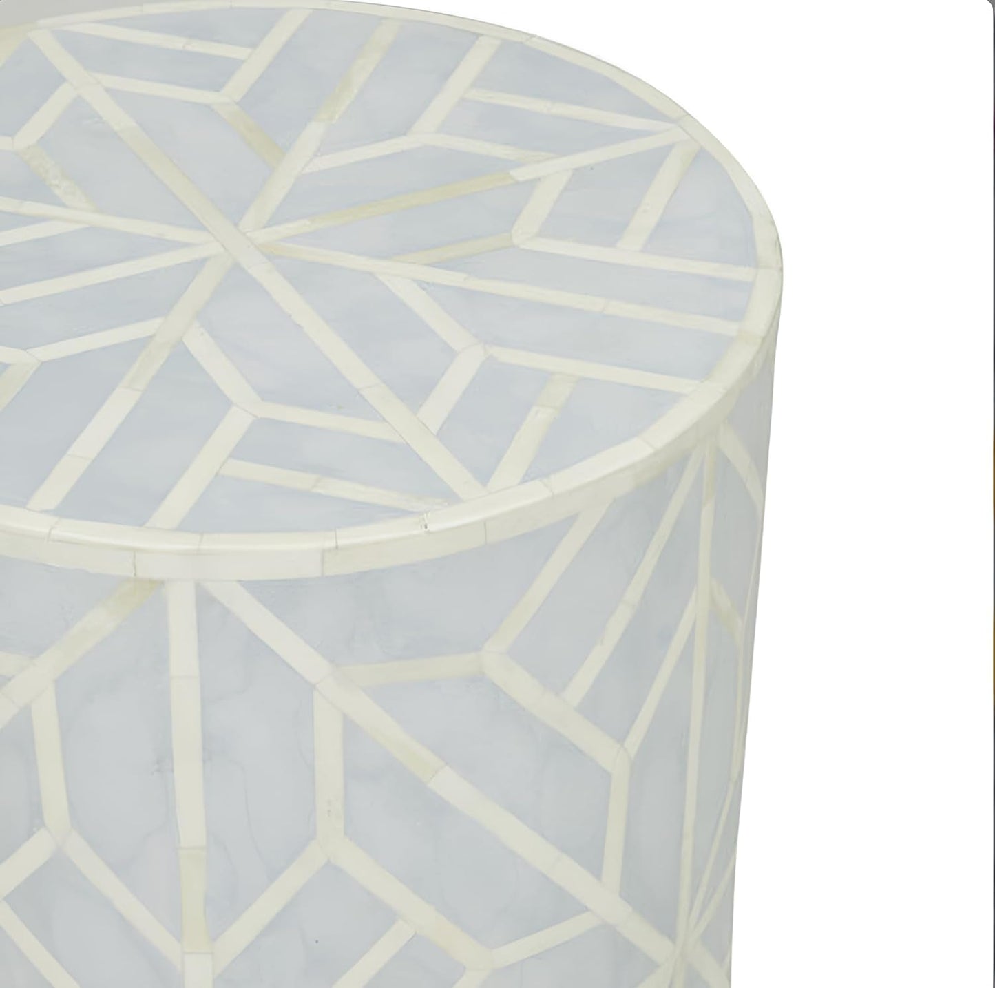 Bone Inlay End Table Handmade Indian Accent Side Table with Intricate Floral Inlay Decorative Boho Furniture for Living Room, Bedroom or Entryway