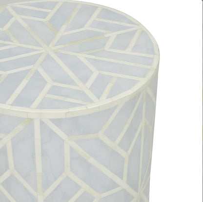 Bone Inlay End Table Handmade Indian Accent Side Table with Intricate Floral Inlay Decorative Boho Furniture for Living Room, Bedroom or Entryway