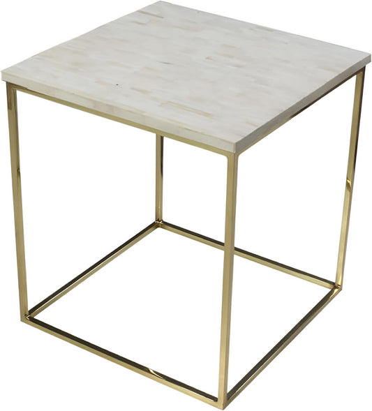 Bone Inlay End Table Handmade Decorative Side Table with Intricate Inlay Work Indian Artisan Accent Furniture for Living Room, Bedroom or Hallway Bohemian and Vintage Style Décor