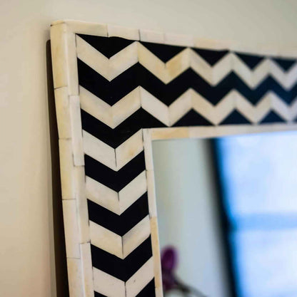 Bone Inlay Mirror Frame Handcrafted Decorative Wall Mirror Frame for Bedroom, Living Room or Entryway Elegant Bohemian Home Décor Accent