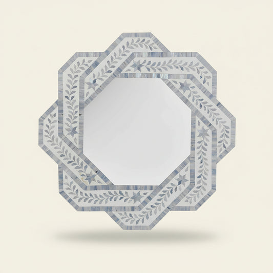 Handcrafted Bone Inlay Mirror Frame Elegant Decorative Wall Mirror with Intricate Floral and Geometric Patterns Statement Piece for Living Room, Bedroom or Entryway Décor