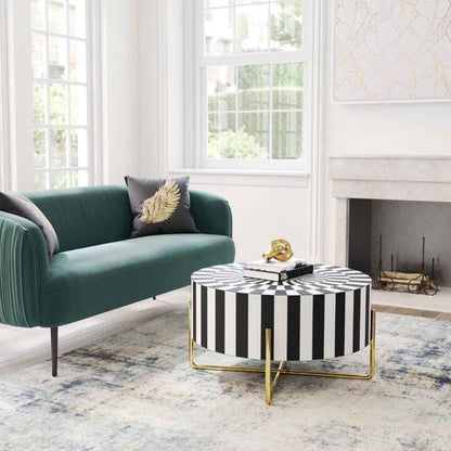 Bone Inlay Coffee Table Handcrafted Center Table with Floral Pattern Decorative Accent Furniture for Living Room, Lounge & Home Interiors