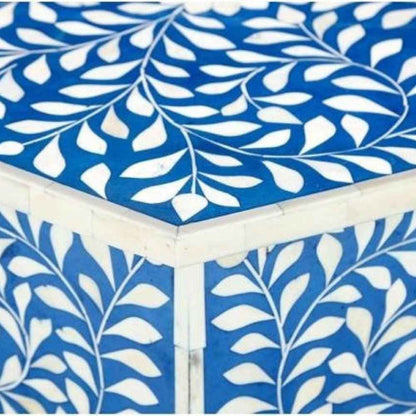 Bone Inlay End Table Handmade Indian Side Table with Intricate Floral Inlay Decorative Boho Accent Table for Living Room, Bedroom or Entryway