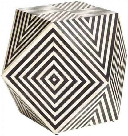 Bone Inlay End Table Handmade Decorative Side Table with Inlay Design Indian Accent Furniture for Bedroom, Living Room or Entryway Décor