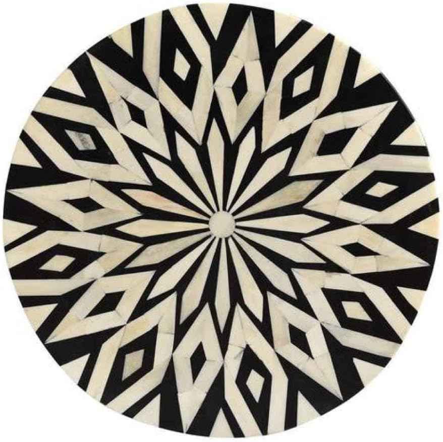 Bone Inlay End Table Handmade Indian Side Table with Intricate Diamond Lattice Pattern Design Decorative Accent Furniture for Bedroom, Living Room or Entryway Boho Home Décor