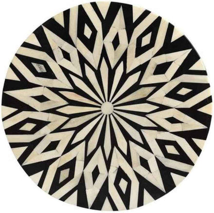 Bone Inlay End Table Handmade Indian Side Table with Intricate Diamond Lattice Pattern Design Decorative Accent Furniture for Bedroom, Living Room or Entryway Boho Home Décor