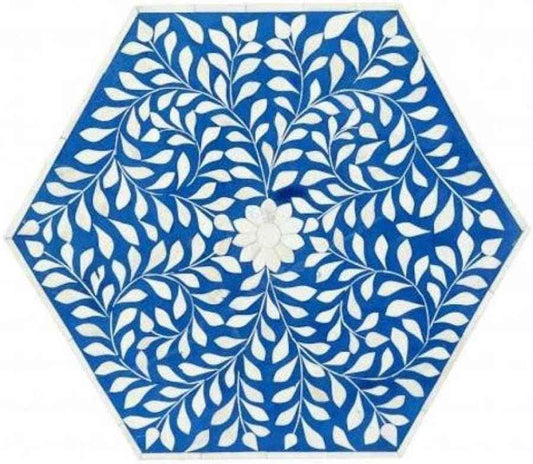 Bone Inlay End Table Handmade Indian Side Table with Intricate Floral Inlay Decorative Boho Accent Table for Living Room, Bedroom or Entryway