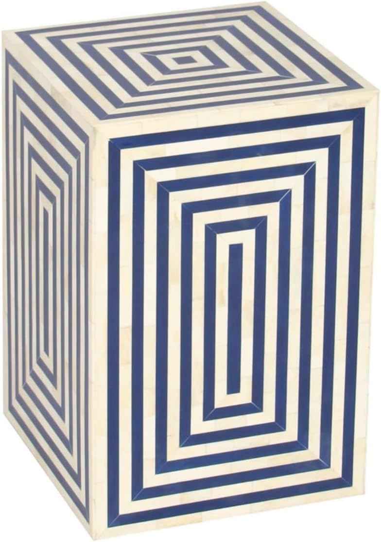 Handcrafted Bone Inlay End Table with Intricate Floral Pattern Artisan Accent Table for Living Room, Bedroom or Entryway Boho-Chic Home Décor