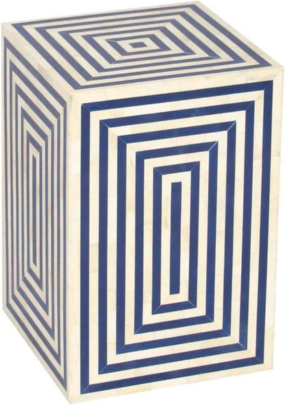 Handcrafted Bone Inlay End Table with Intricate Floral Pattern Artisan Accent Table for Living Room, Bedroom or Entryway Boho-Chic Home Décor