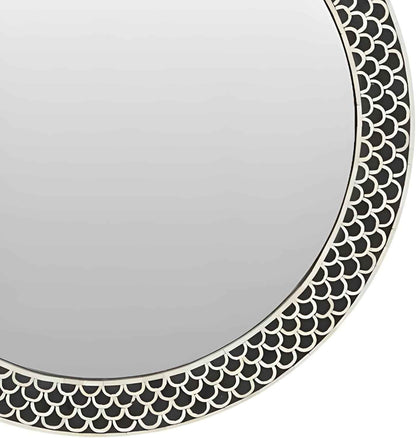 Handcrafted Bone Inlay Mirror Frame Elegant Fishscale Design Wall Mirror Artisan Made Accent for Bedroom, Living Room or Entryway Décor