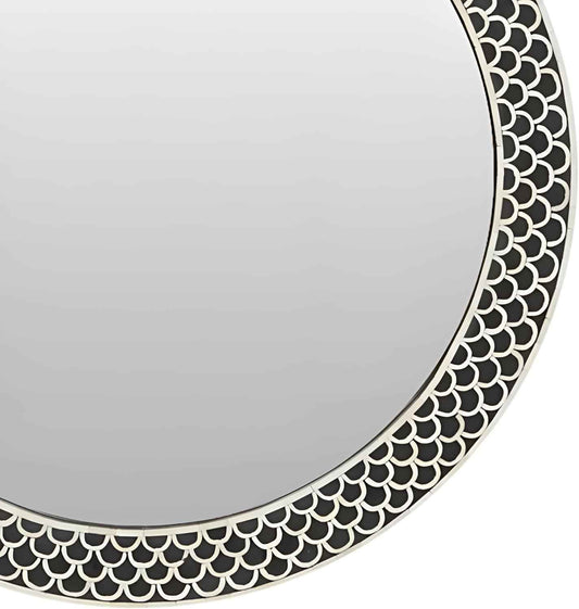 Handcrafted Bone Inlay Mirror Frame Elegant Fishscale Design Wall Mirror Artisan Made Accent for Bedroom, Living Room or Entryway Décor