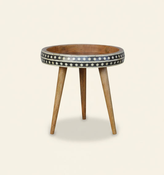 Bone Inlay End Table Handmade Decorative Side Table with Intricate Design Indian Artisan Accent Furniture for Living Room, Bedroom or Hallway Boho & Vintage Style Décor