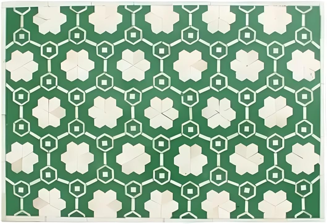 Bone Inlay Bedside Table with 2 Drawers Handcrafted Nightstand with Storage Elegant Floral Design Accent Furniture for Bedroom, Living Room or Entryway Décor