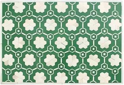 Bone Inlay Bedside Table with 2 Drawers Handcrafted Nightstand with Storage Elegant Floral Design Accent Furniture for Bedroom, Living Room or Entryway Décor