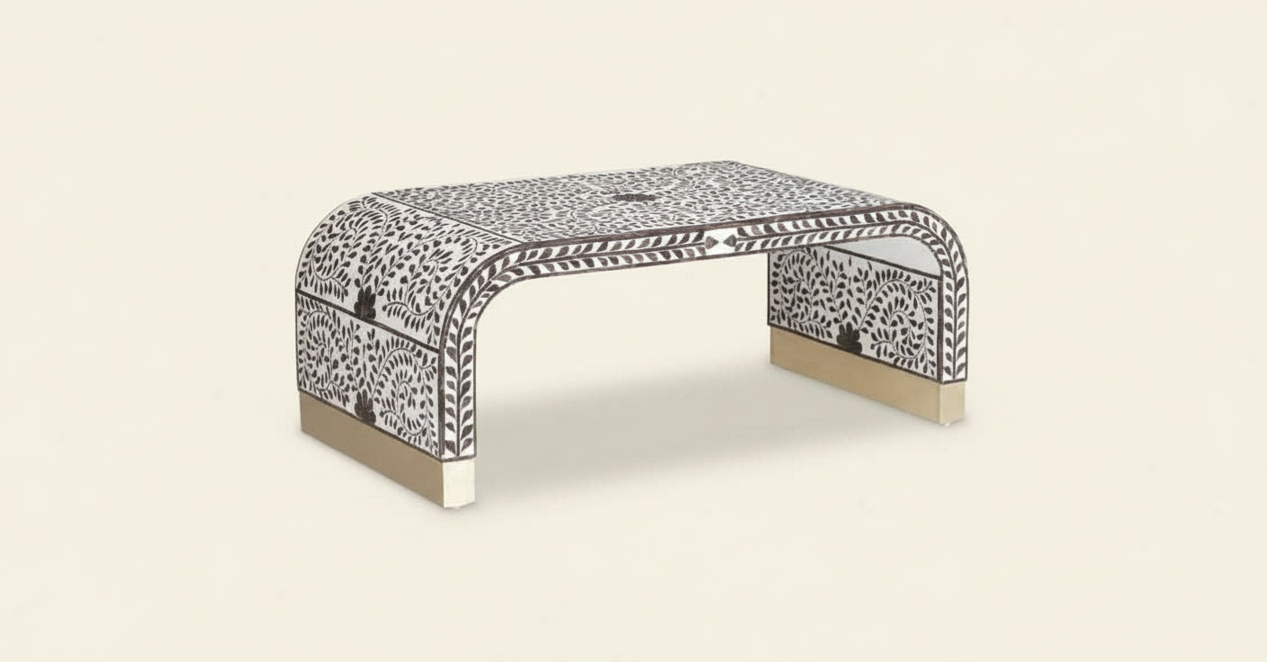 Bone Inlay Coffee Table Handmade Decorative Accent Table with Intricate Pattern Artisan Crafted Indian Furniture for Living Room, Bedroom or Office Décor