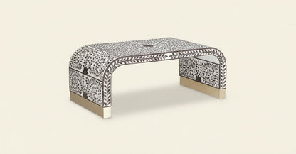 Bone Inlay Coffee Table Handmade Decorative Accent Table with Intricate Pattern Artisan Crafted Indian Furniture for Living Room, Bedroom or Office Décor