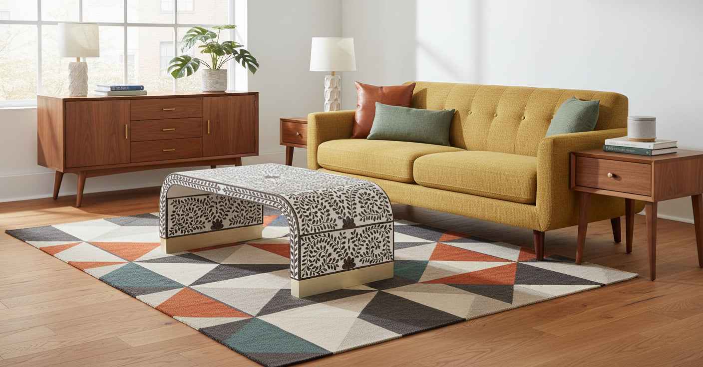 Bone Inlay Coffee Table Handmade Decorative Accent Table with Intricate Pattern Artisan Crafted Indian Furniture for Living Room, Bedroom or Office DÃ©cor