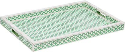 Hansa Handmade Bone Inlay Serving Tray Rectangle Tray Geometrical Pattern Decorative Platter Basket Tray for Ottoman
