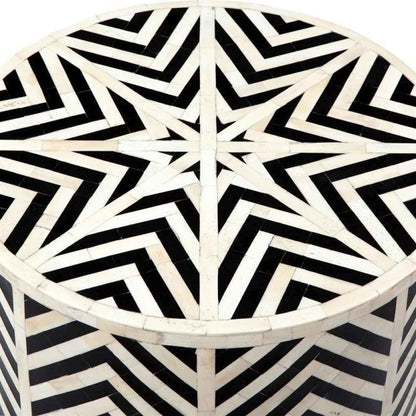 Bone Inlay End Table Handmade Decorative Side Table with Intricate Floral Inlay Indian Artisan Accent Furniture for Living Room, Bedroom or Entryway