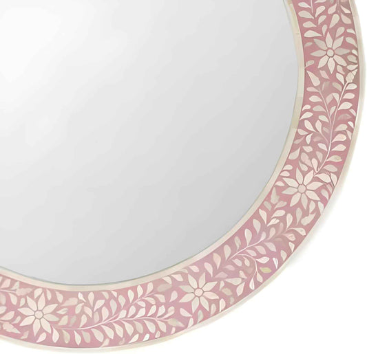 Handcrafted Bone Inlay Mirror Frame Decorative Wall Mirror with Intricate Inlay Work for Living Room, Bedroom, or Entryway Décor