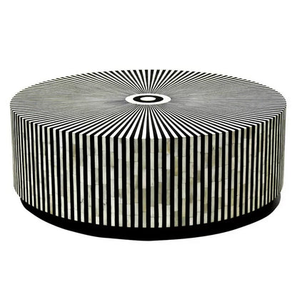 Bone Inlay Round Coffee Table for Home Centre Table Strip Pattern and Black Base by Hansa Handicraft