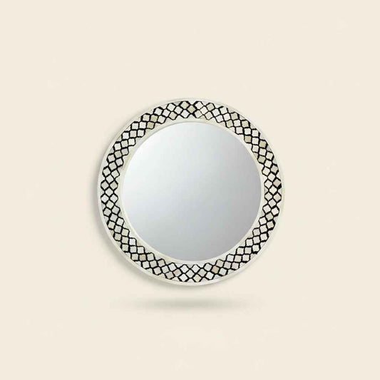 Bone Inlay Mirror Frame Handcrafted Decorative Wall Mirror with Intricate Floral Inlay Design Artisan Home Décor for Living Room, Bedroom, Entryway, or Vanity