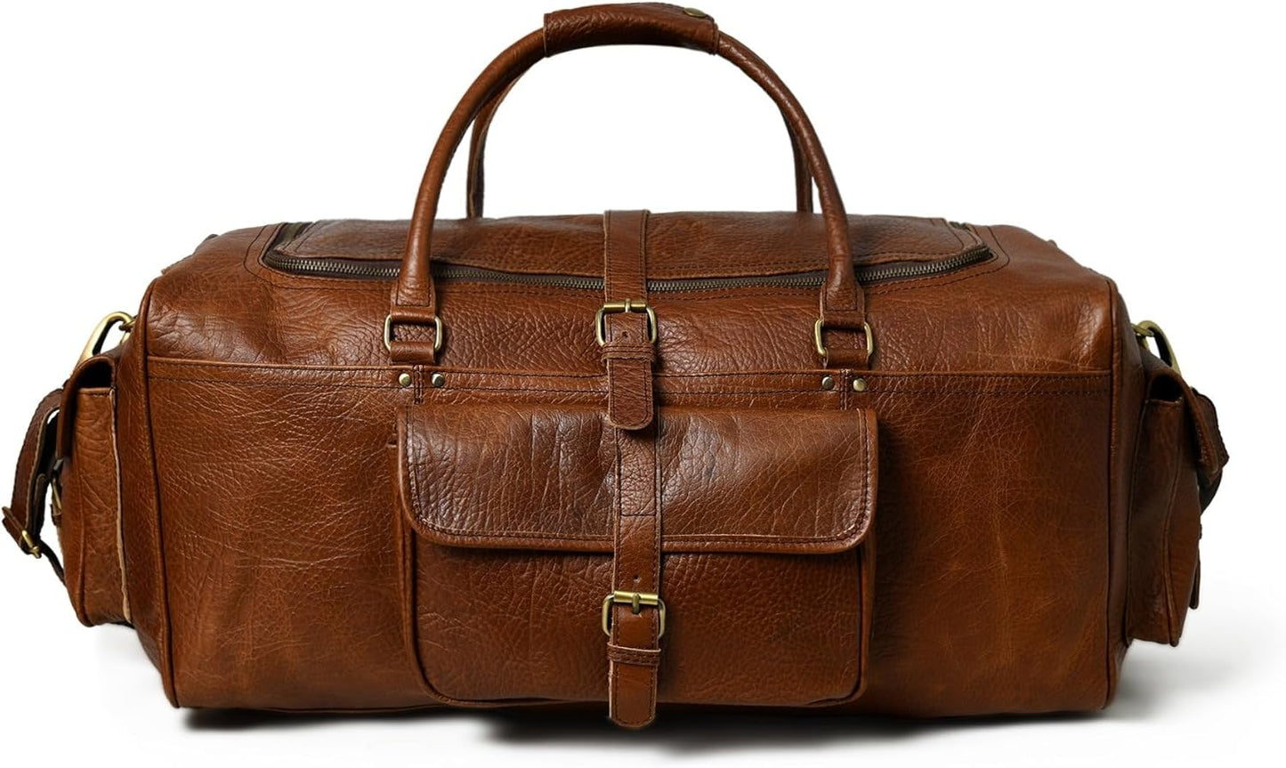 HANSA Leather Garment Bag for Travel, Convertible Carry on Garment Duffel Bag, Weekend Bag for Men with 3 additional compartments along with the main compartment (Size-24L x 10h x 10W Inche)