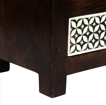 Bone Inlay Bedside Table Handcrafted Nightstand with 3 Storage Drawer and Star Floral Inlay Pattern Design Elegant Accent Furniture for Bedroom, Living Room or Guest Room Décor