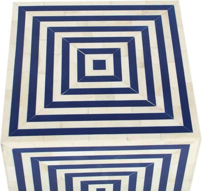 Handcrafted Bone Inlay End Table with Intricate Floral Pattern Artisan Accent Table for Living Room, Bedroom or Entryway Boho-Chic Home Décor