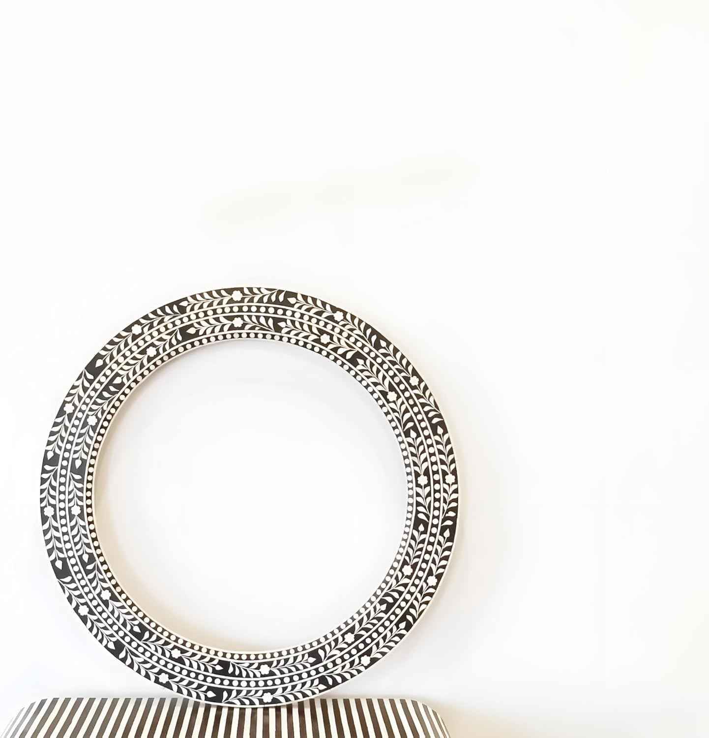 Handcrafted Bone Inlay Mirror Frame Decorative Wall Mirror with Intricate Floral Design Artisan-Made Accent Piece for Living Room, Bedroom Home Décor