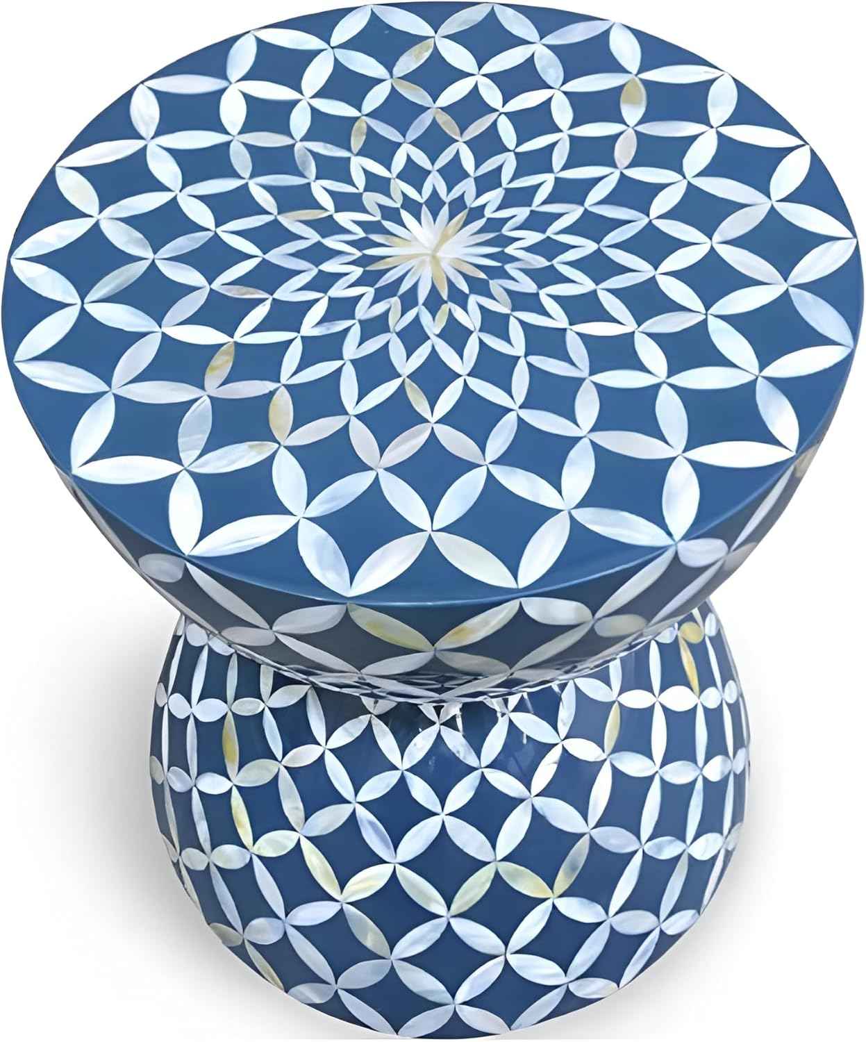 Bone Inlay End Table Handmade Floral Star Pattern Side Table Indian Artisan Accent Furniture for Living Room, Bedroom, or Entryway Boho Chic Home Décor