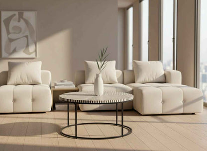 Bone Inlay Coffee Table with Black Stand Handcrafted Accent Furniture with Intricate Design Stylish Centerpiece for Living Room, Lounge, or Office Décor