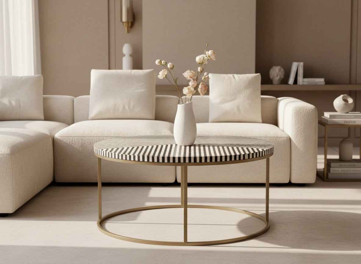Bone Inlay Coffee Table Handcrafted Accent Furniture with Intricate Design Stylish Centerpiece for Living Room, Lounge, or Office Décor