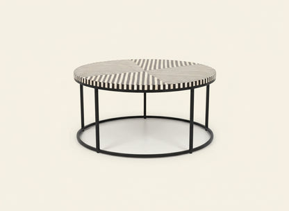 Bone Inlay Coffee Table with Black Stand Handcrafted Accent Furniture with Intricate Design Stylish Centerpiece for Living Room, Lounge, or Office Décor