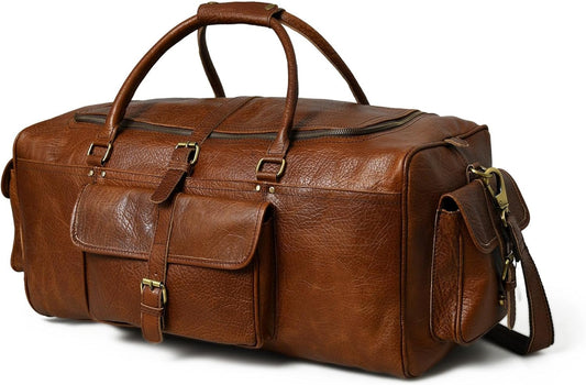HANSA Leather Garment Bag for Travel, Convertible Carry on Garment Duffel Bag, Weekend Bag for Men with 3 additional compartments along with the main compartment (Size-24L x 10h x 10W Inche)