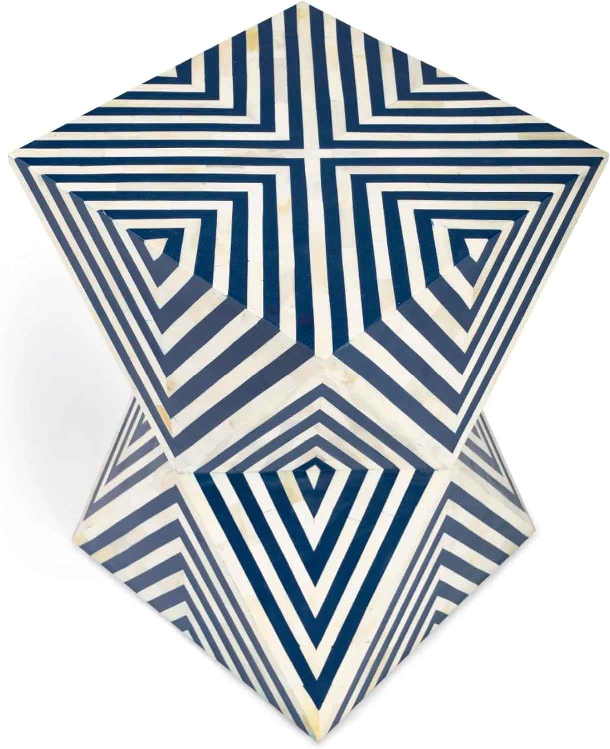 Handcrafted Bone Inlay End Table Intricate Geometric Stripe Pattern Accent Table Elegant Bohemian Side Table for Living Room, Bedroom or Entryway Decorative Artisan Furniture for Stylish Home Décor