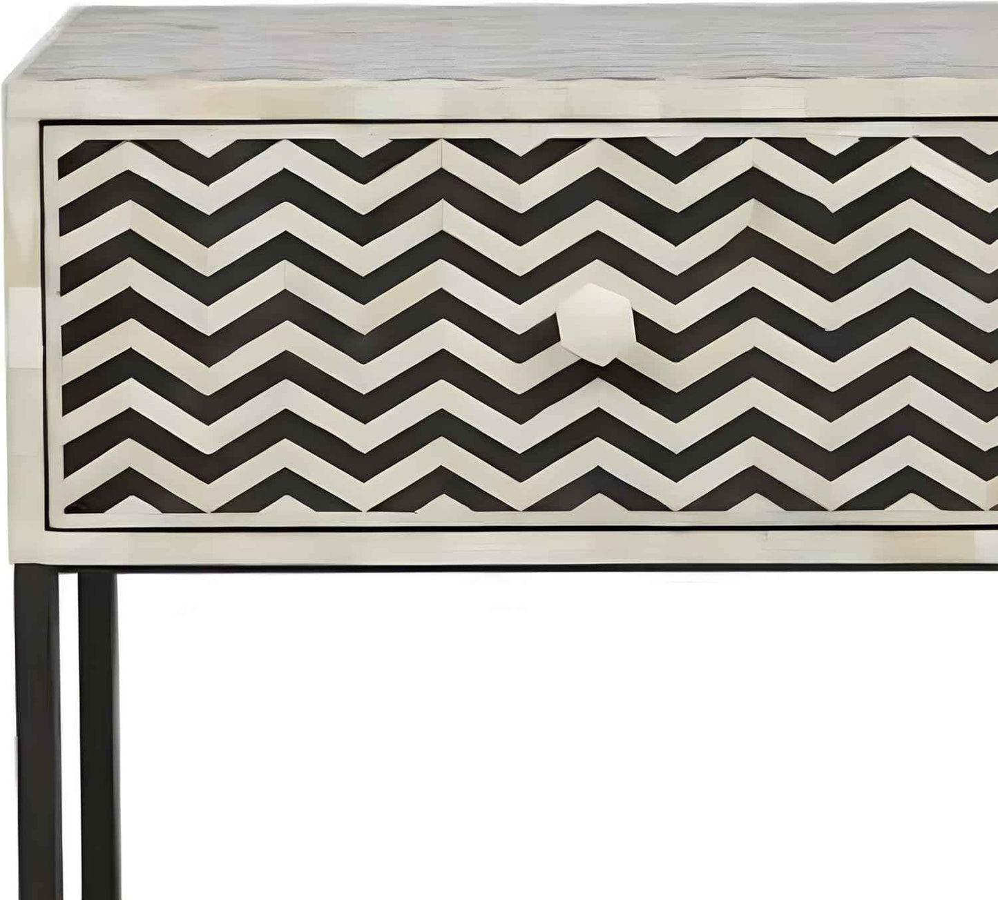 Bone Inlay Bedside Table with 1 Drawer Handcrafted Nightstand with Storage and Intricate Design Stylish Accent Furniture for Bedroom or Living Room Décor