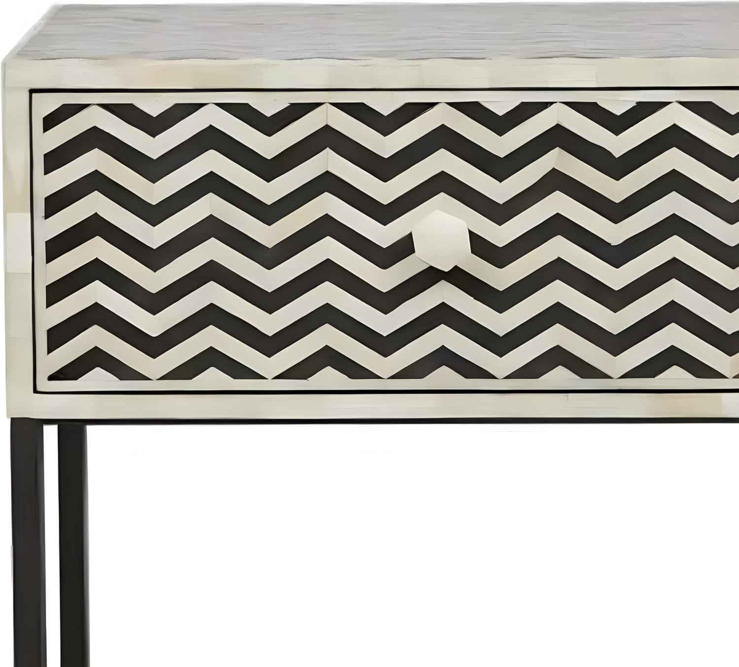 Bone Inlay Bedside Table with 1 Drawer Handcrafted Nightstand with Storage and Intricate Design Stylish Accent Furniture for Bedroom or Living Room Décor