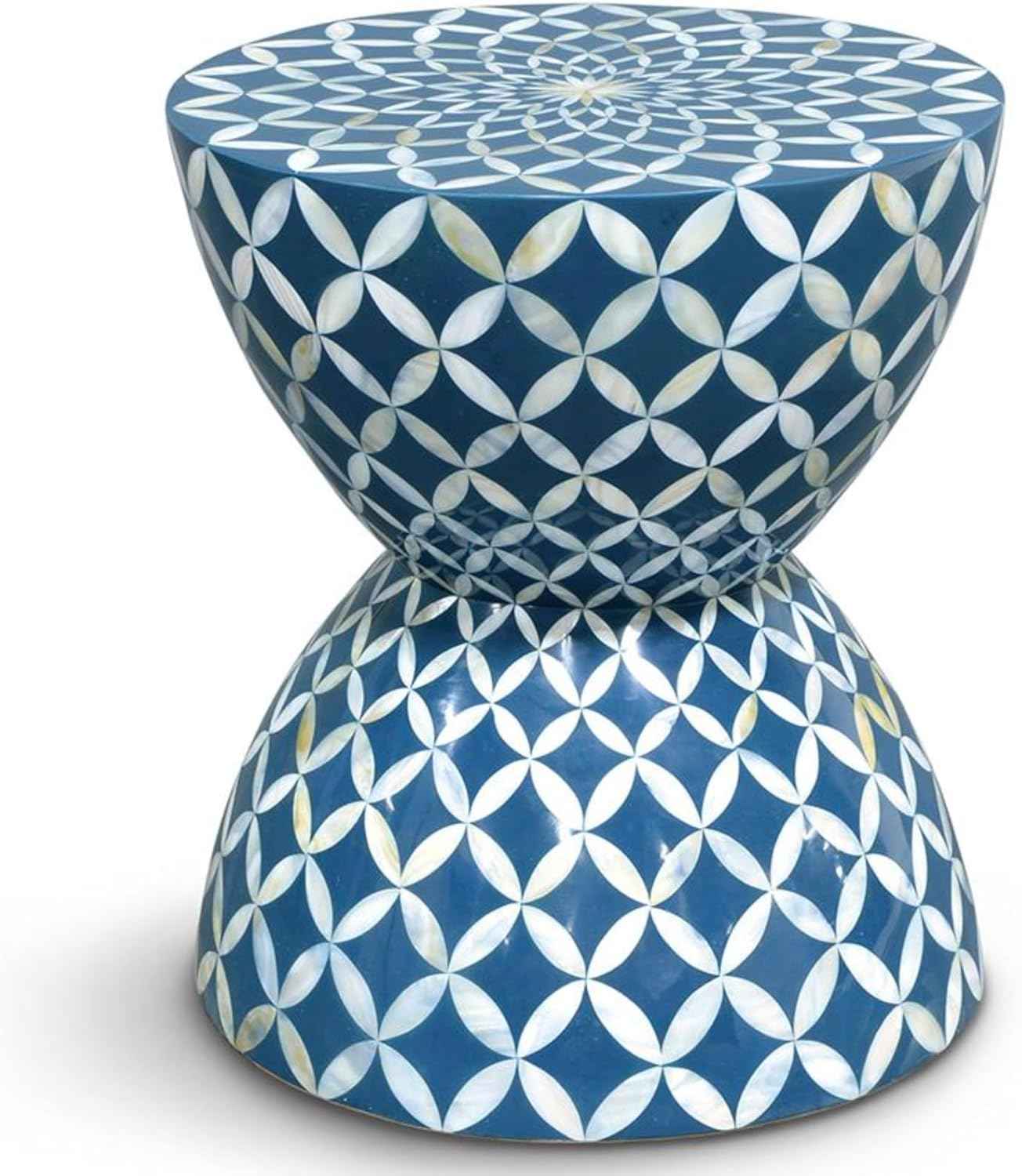 Bone Inlay End Table Handmade Floral Star Pattern Side Table Indian Artisan Accent Furniture for Living Room, Bedroom, or Entryway Boho Chic Home Décor