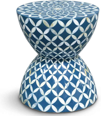 Bone Inlay End Table Handmade Floral Star Pattern Side Table Indian Artisan Accent Furniture for Living Room, Bedroom, or Entryway Boho Chic Home Décor