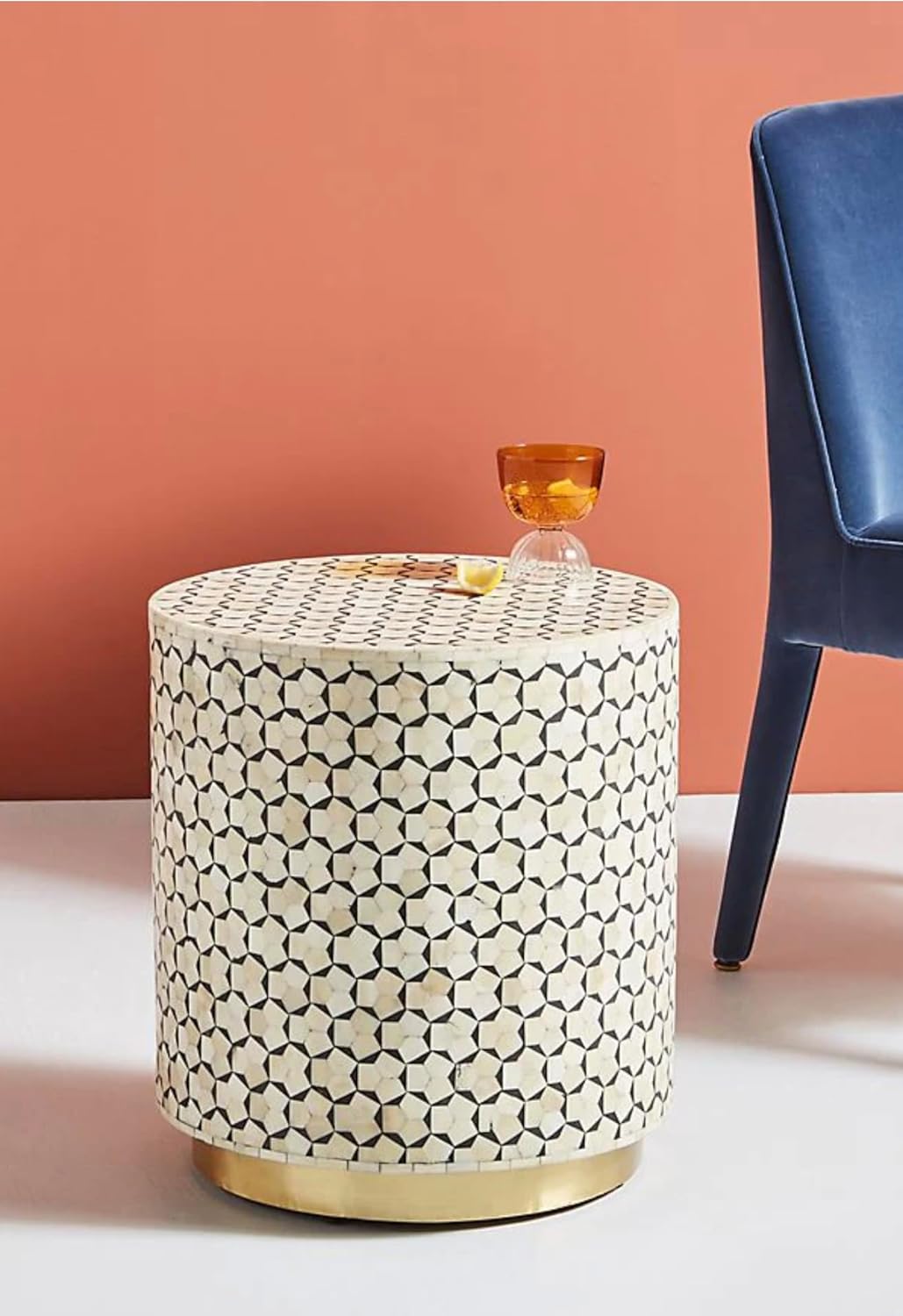 Bone Inlay End Table Handcrafted Floral Design Accent Table Indian Artisan Side Table for Living Room, Bedroom or Entryway Boho Chic and Decorative Home Furniture - Hansa Handicraft