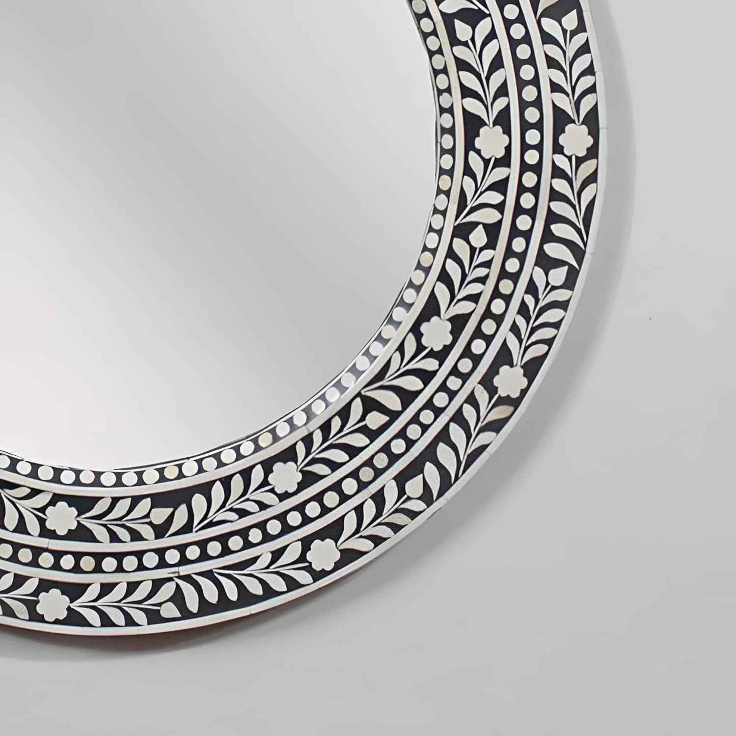 Handcrafted Bone Inlay Mirror Frame Decorative Wall Mirror with Intricate Floral Design Artisan-Made Accent Piece for Living Room, Bedroom Home Décor