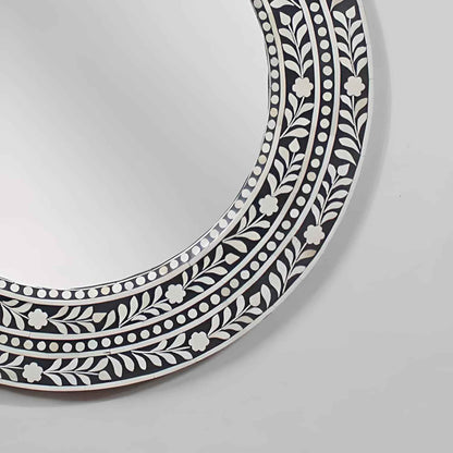Handcrafted Bone Inlay Mirror Frame Decorative Wall Mirror with Intricate Floral Design Artisan-Made Accent Piece for Living Room, Bedroom Home Décor