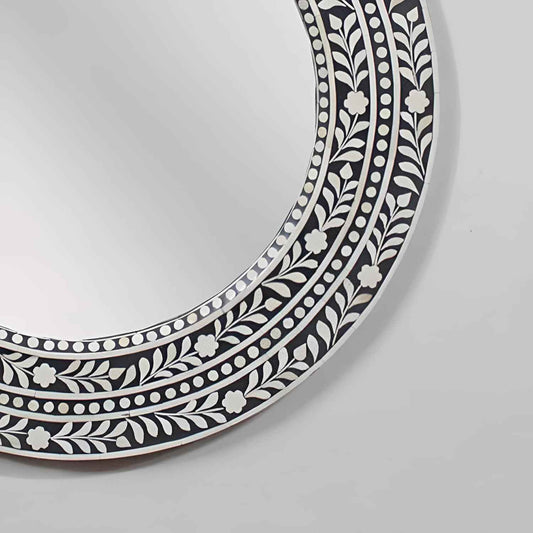 Handcrafted Bone Inlay Mirror Frame Decorative Wall Mirror with Intricate Floral Design Artisan-Made Accent Piece for Living Room, Bedroom Home Décor