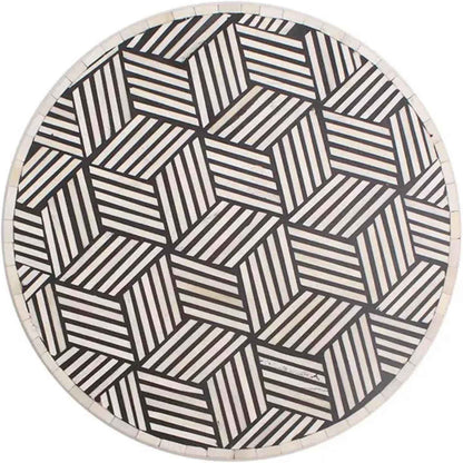 Bone Inlay End Table Handmade Indian Accent Table with Floral Inlay Design Boho Decorative Side Table for Bedroom, Living Room or Entryway