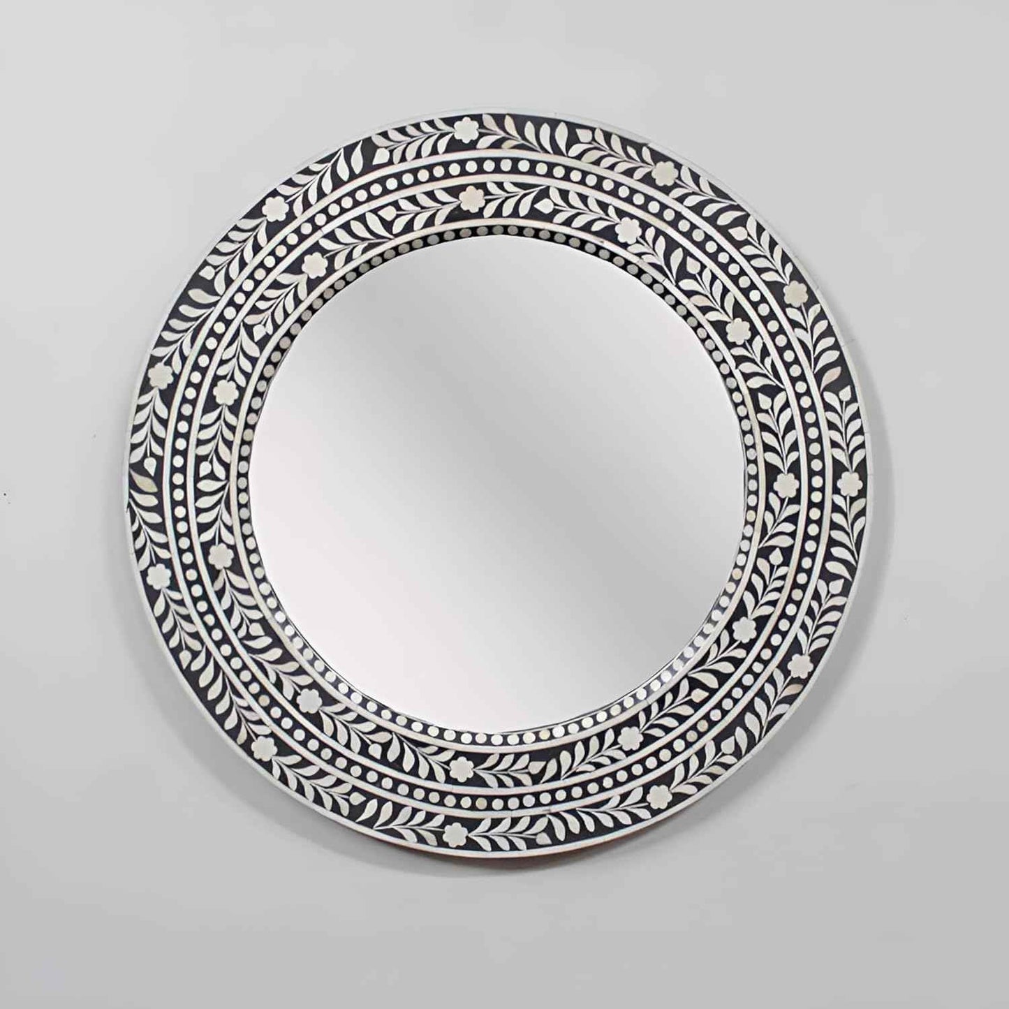 Handcrafted Bone Inlay Mirror Frame Decorative Wall Mirror with Intricate Floral Design Artisan-Made Accent Piece for Living Room, Bedroom Home Décor