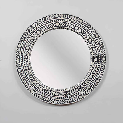 Handcrafted Bone Inlay Mirror Frame Decorative Wall Mirror with Intricate Floral Design Artisan-Made Accent Piece for Living Room, Bedroom Home Décor